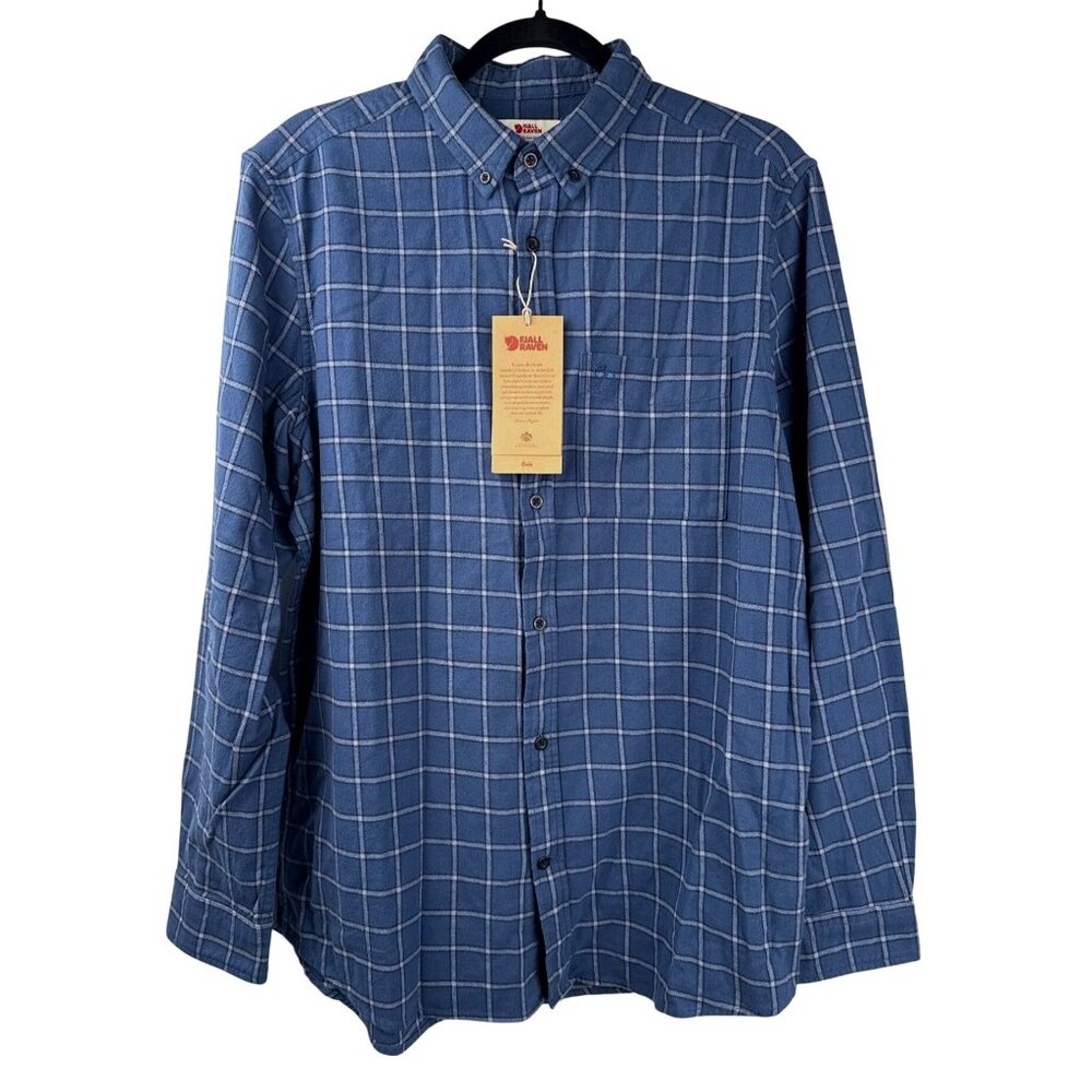 Fjällräven Men's Ovik Blue Plaid Flannel Shirt Organic Cotton Size Large NWT